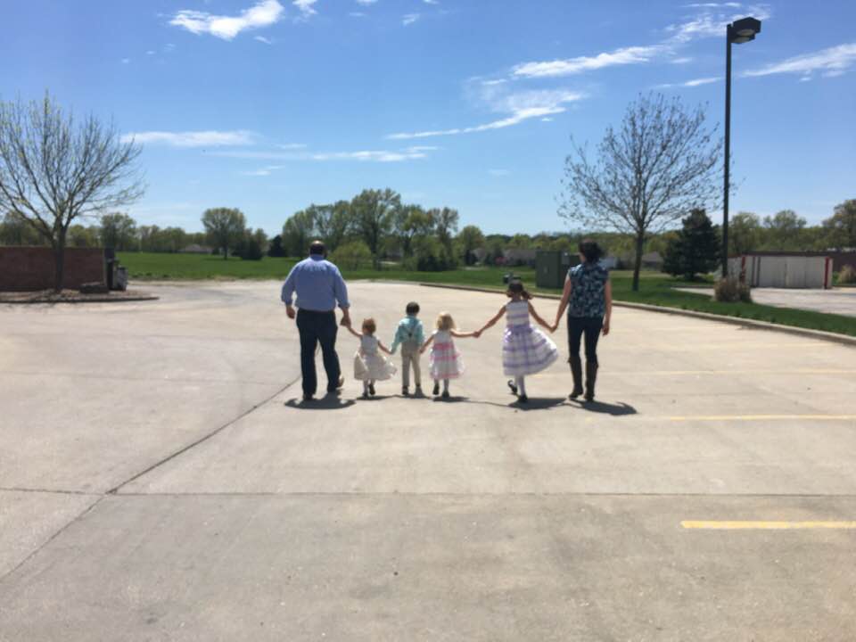 My family of 6 walking away from camera