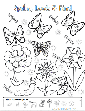 Spring Look and Find - a collection of 8 Easter and spring themed coloring and activity pages