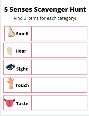 Five Senses Scavenger Hunt pdf