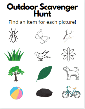 Outdoor Scavenger Hunt - free printable