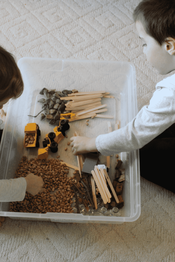 free stuff for kids - construction sensory play idea is shown
