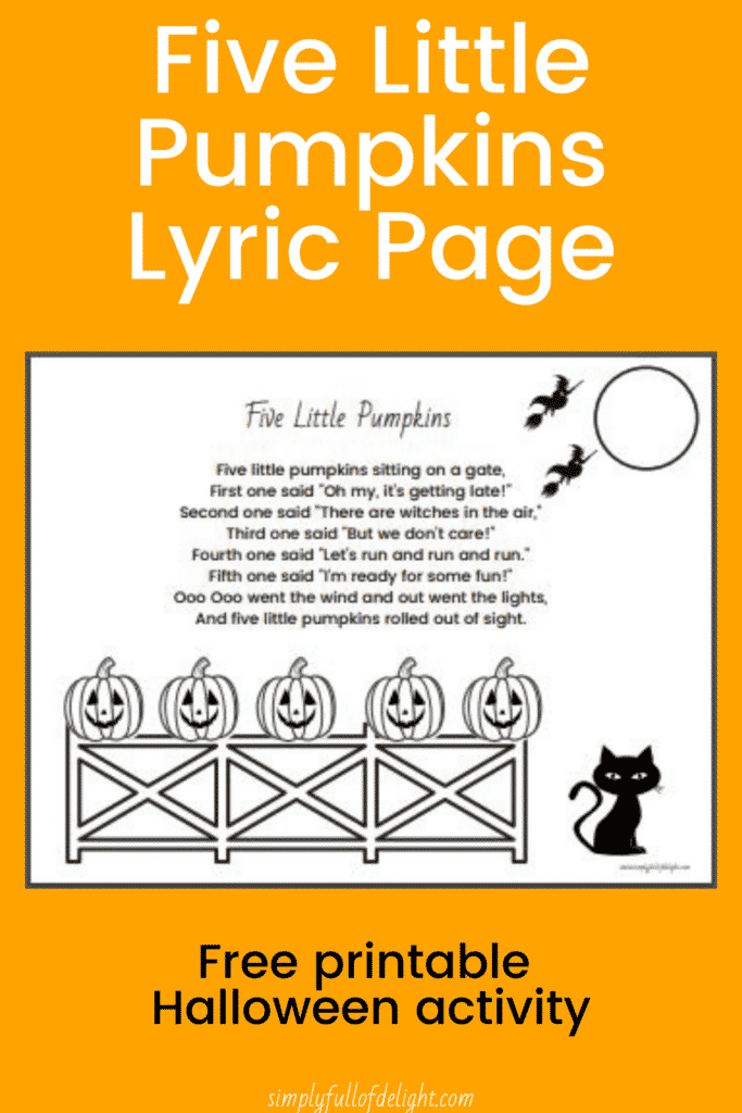 Five Little Pumpkins Lyrics printable, free printable Halloween activity