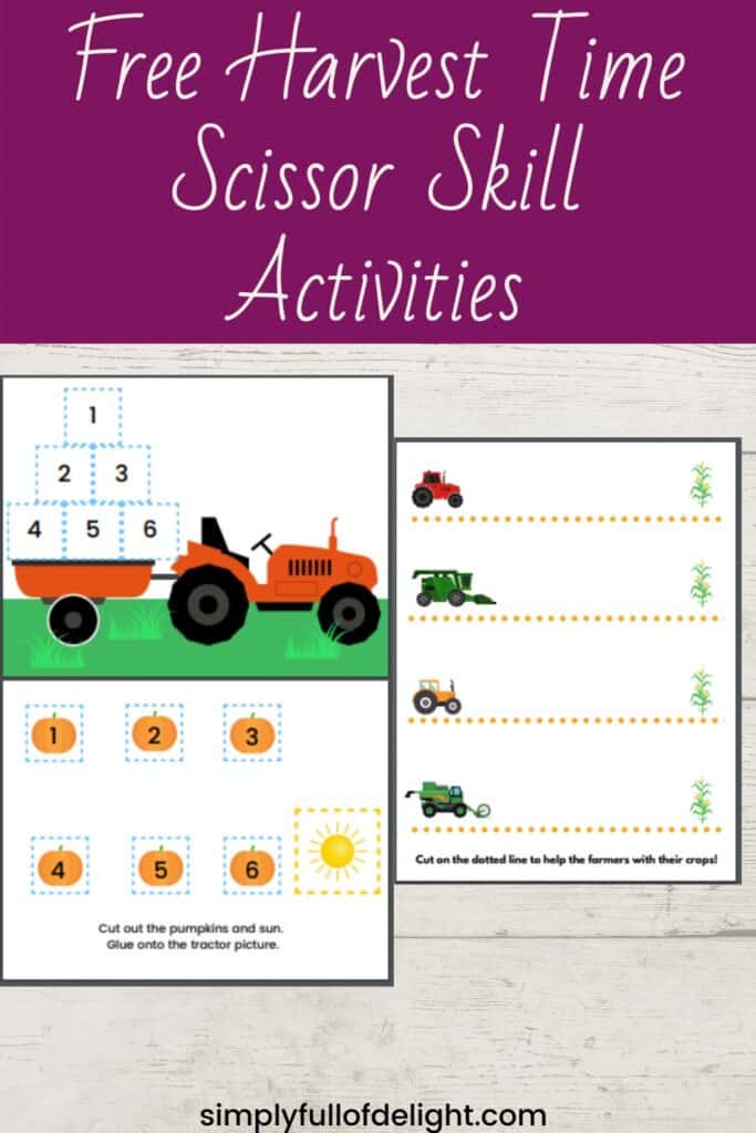 Free Harvest Time Scissor Skill activities  #preschool #cutting #scissorskills