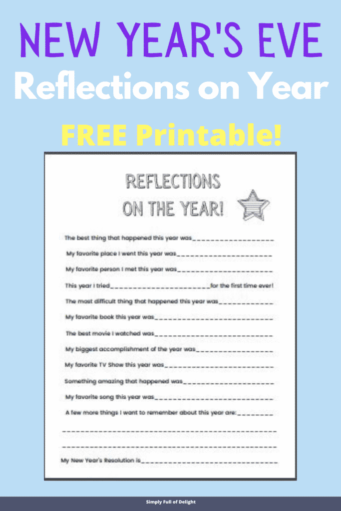 New Year's Eve Reflections on the Year Printable (free!)