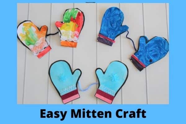 Easy winter mitten craft - 3 pairs of winter mitten crafts shown