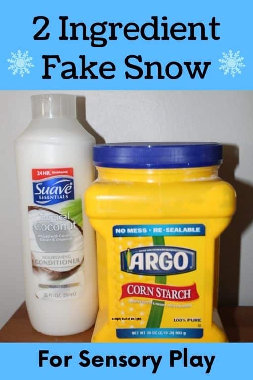 2 Ingredient Fake Snow for sensory play using conditioner and cornstarch