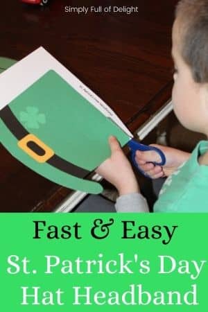 Fast and Easy St. Patrick's Day Hat Headband - pictured child cutting