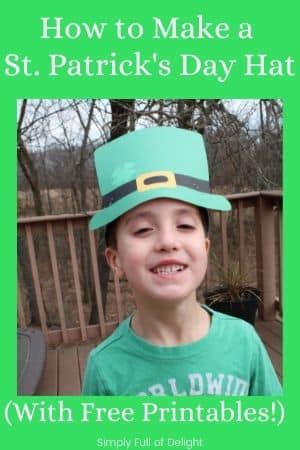 How to make a St. Patrick's day hat headband with free printables - child wearing a leprechaun hat headband