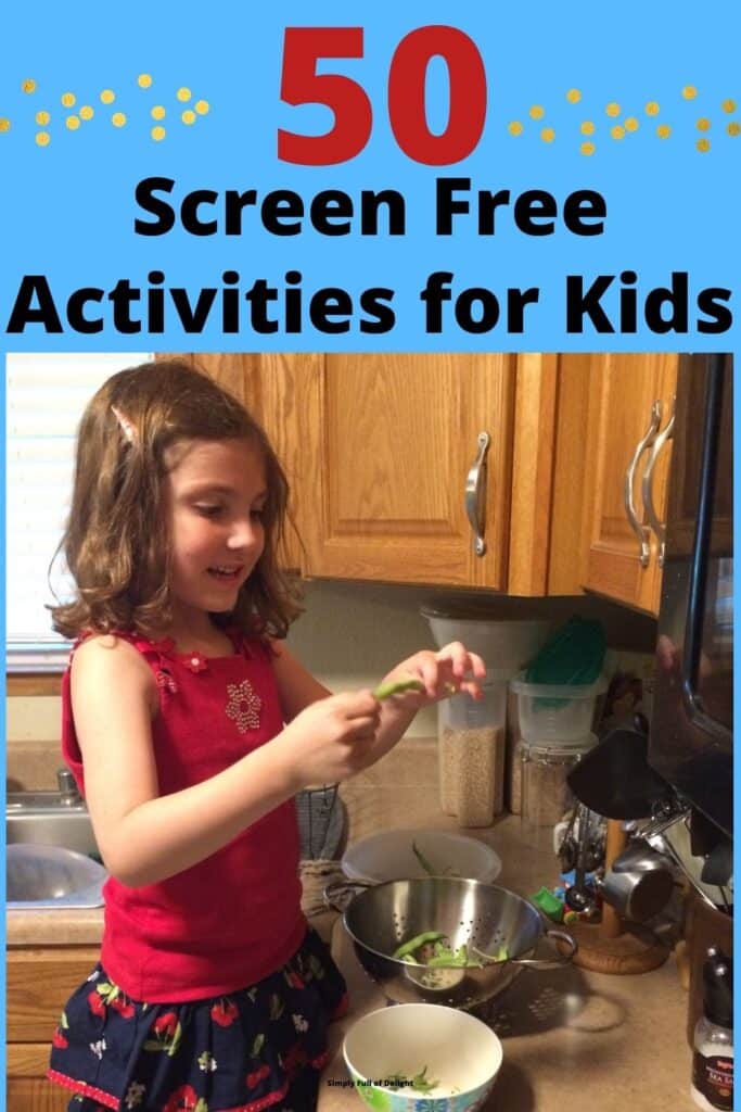 50 Screen Free activities for kids - cooking pictured