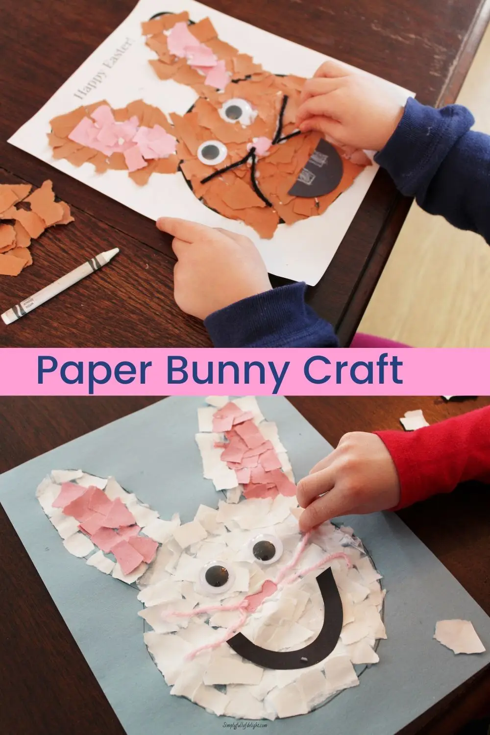 16 Kids Bunny Rabbit Easter Crafts- torn paper