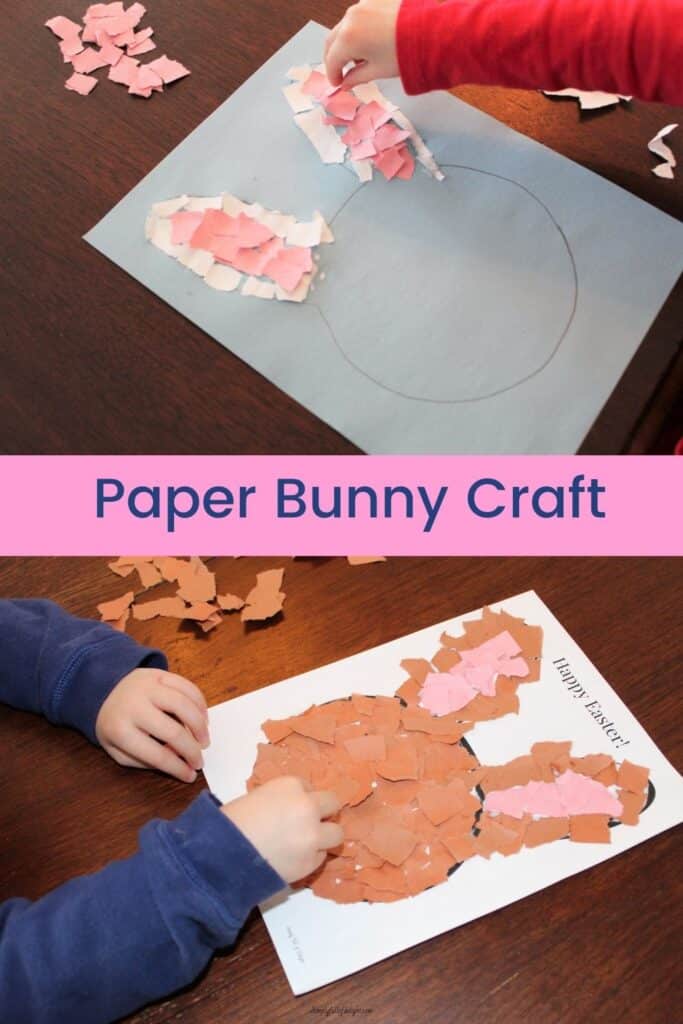 Paper Bunny Craft - Filling in the middle of the ears with pink, and then filling in the head with brown (or white)