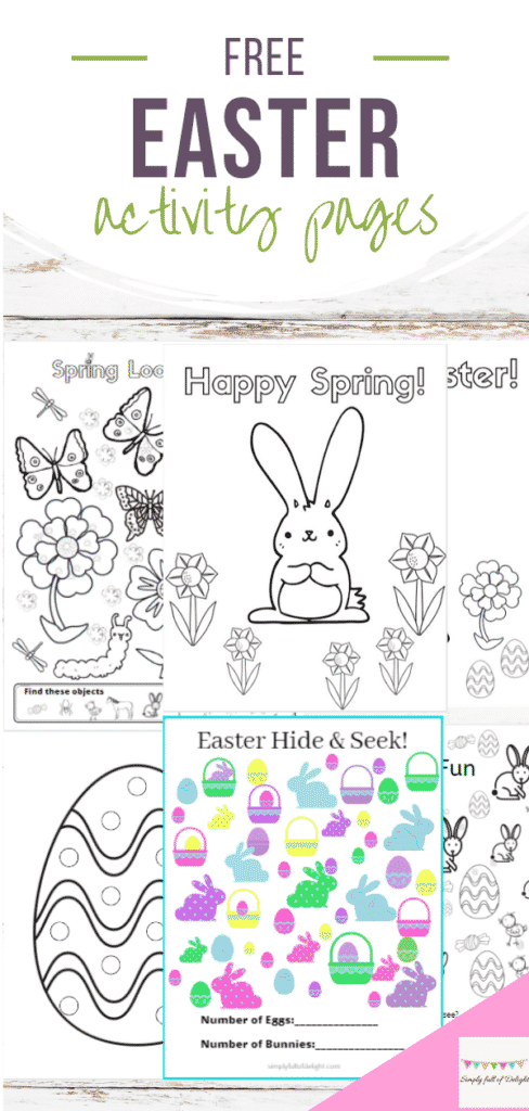 Free Easter Coloring Sheets and activities!  - Pictured: 3 Easter Look and finds and 3 Easter coloring pages