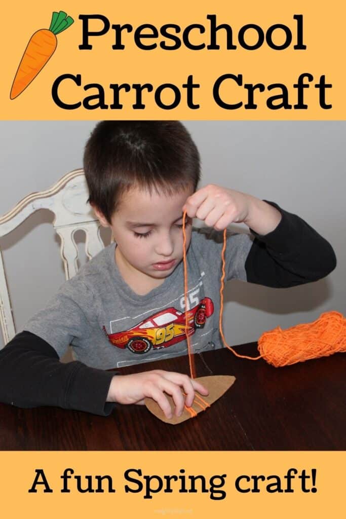 Preschool carrot craft - a fun spring craft!  (pictured: a yarn wrapped carrot craft)