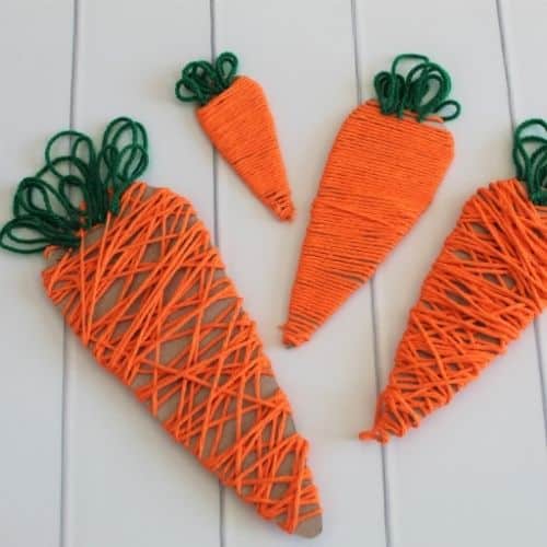 Yarn Wrapped Carrots - preschool carrot craft