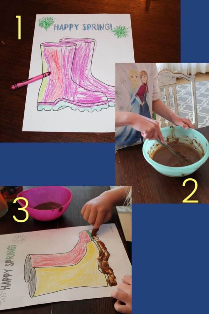 1. color the printable2. make pudding3. finger paint with pudding onto the boot