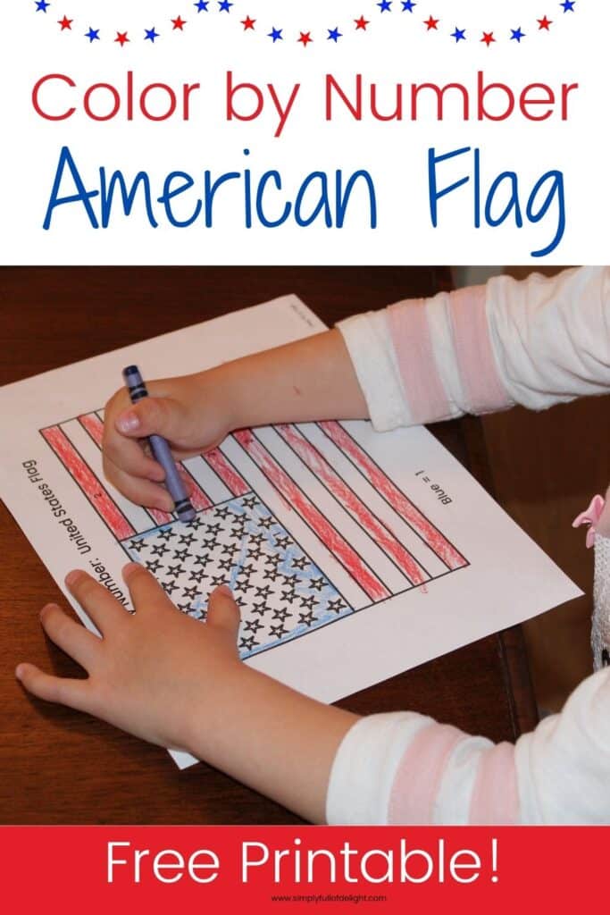 Color by Number American Flag - Free printable for preschool, kindergarten and early elementary grades