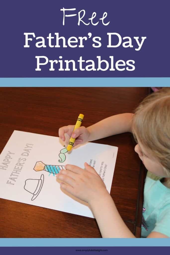 Free Father's Day Printables set - Child coloring Father's Day picture featuring a poem with a tie, hat, and mustache