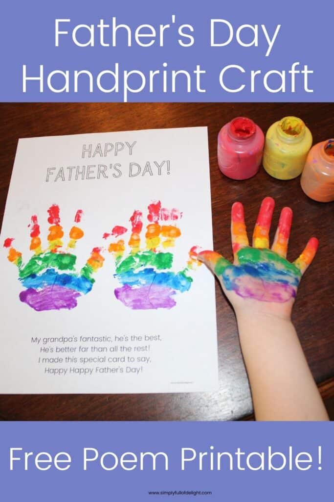 Father's day Handprint craft - rainbow handprint craft with free father's day poem printable