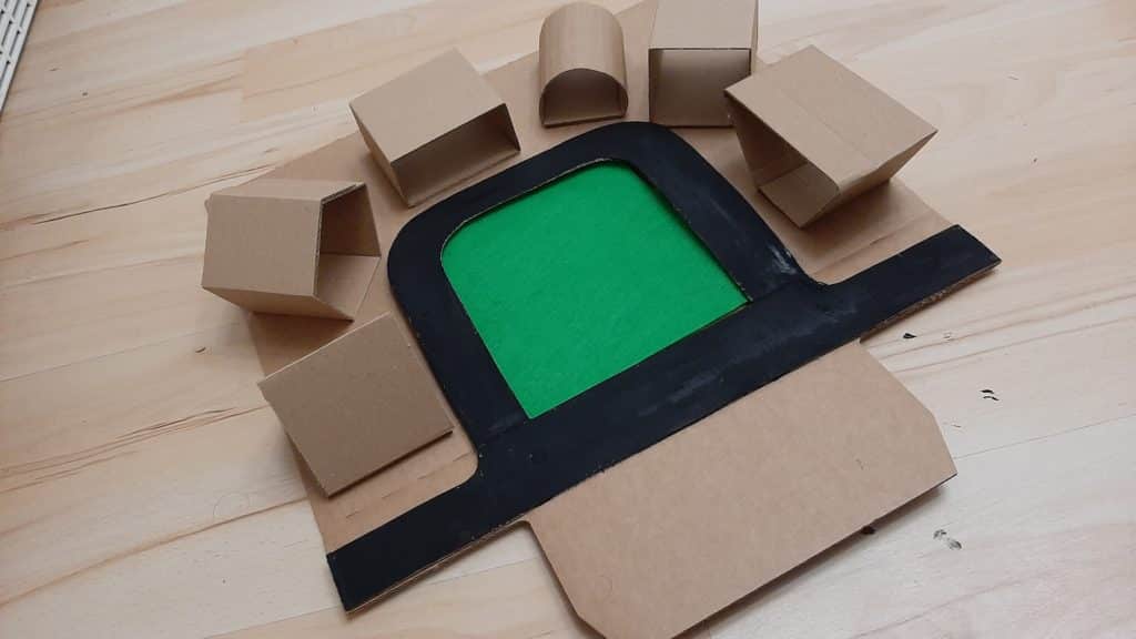 Cardboard Car Parking Shapes activity for toddlers