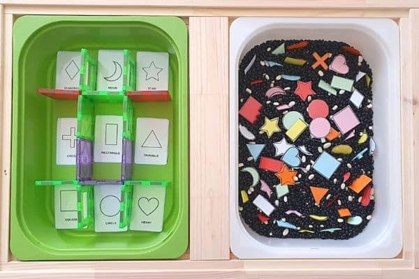 Shape sorting sensory bin