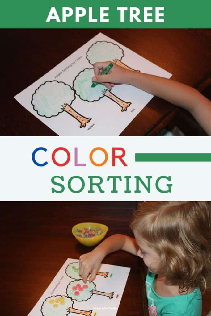 Apple tree color sorting activity - free printable