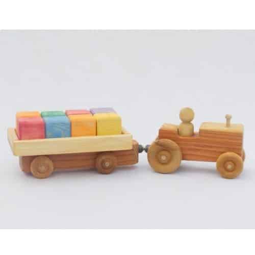 Wooden tractor with wagon by