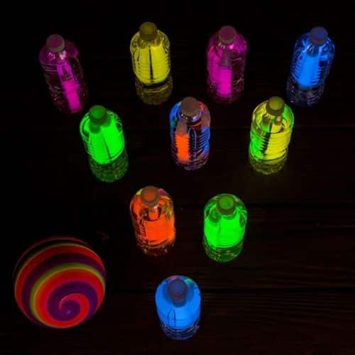 Glow in the dark water bottle bowling by Crafts by Amanda - birthday party games for kids outdoor