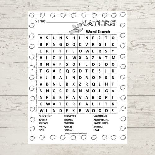 Nature Word Search - virtual birthday party game by Shimmering Strings