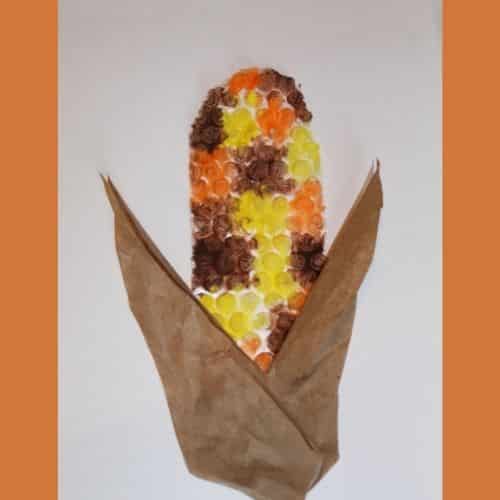 Multicolor painted bubble wrap corn craft for preschool