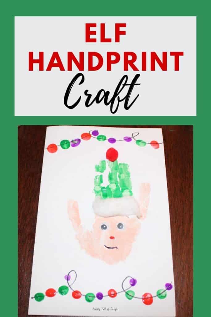 Elf Handprint Craft - a painted handprint elf Christmas Card