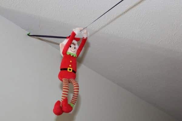 Elf on the shelf on a zipline