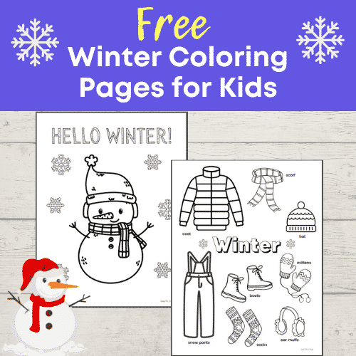 free winter coloring pages for kids - snowman and winter clothes