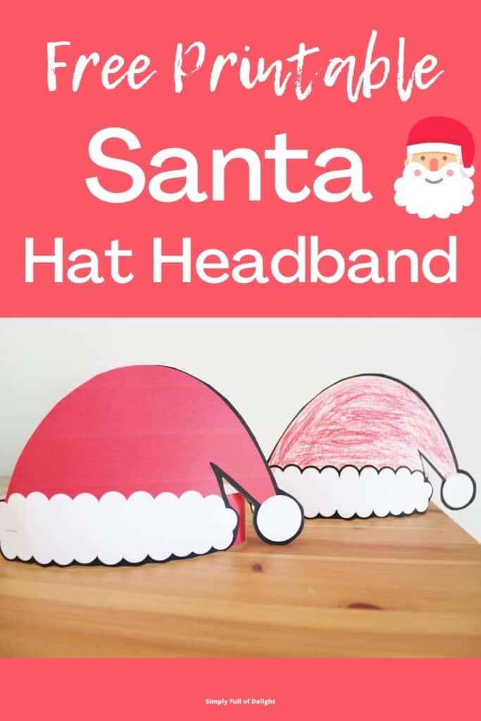 Free Printable Preschool Christmas Hats - Santa Hat headbands shown (one colored by a child and one in full color)