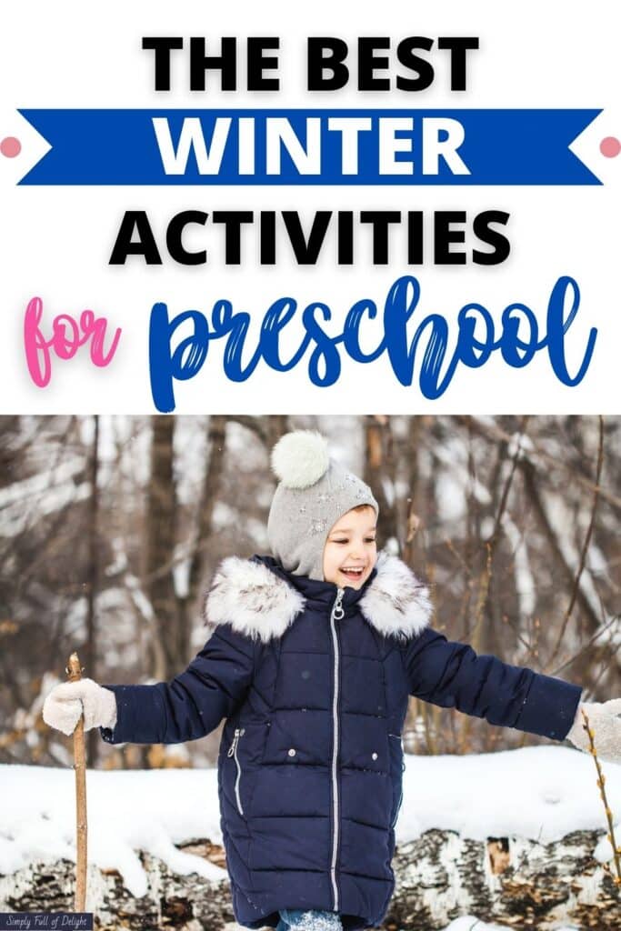 The best winter activities for preschool  - tons of ideas for a winter clothes theme in preschool (pic shows child in a winter coat playing outside)