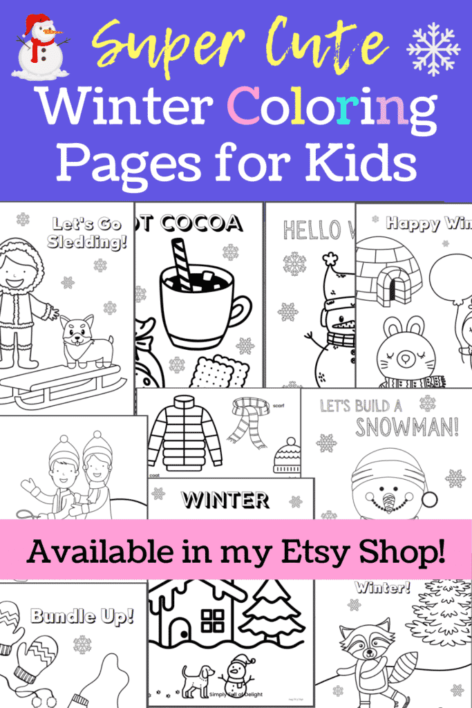 Super Cute Winter Coloing Pages for Kids - Available in my Etsy shop.  set of 10 winter coloring sheets shown.