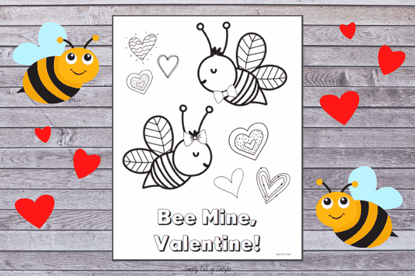 Been mine valentine coloring sheet - featuring bees and hearts
