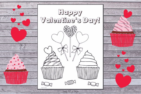 Cupcake Valentine Coloring page - free printable - Valentine's Day Coloring Pages For Preschool