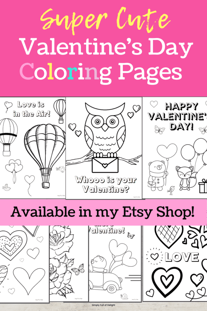 Cute Valentine's Day Coloring pages for kis - set of 10 available in my Etsy shop