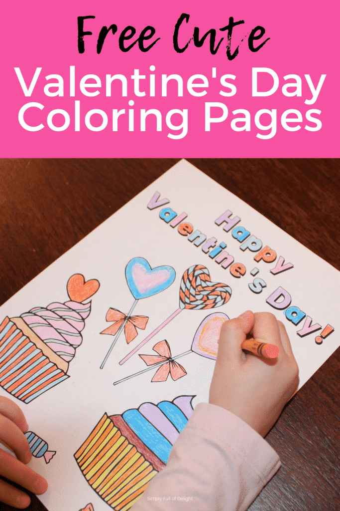 Free cute Valentine's Day Coloring Page - child shown coloring a cupcake coloring page.