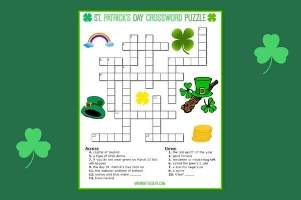 free St. Patrick's Day printable crossword puzzle is by My Unentitled Life.