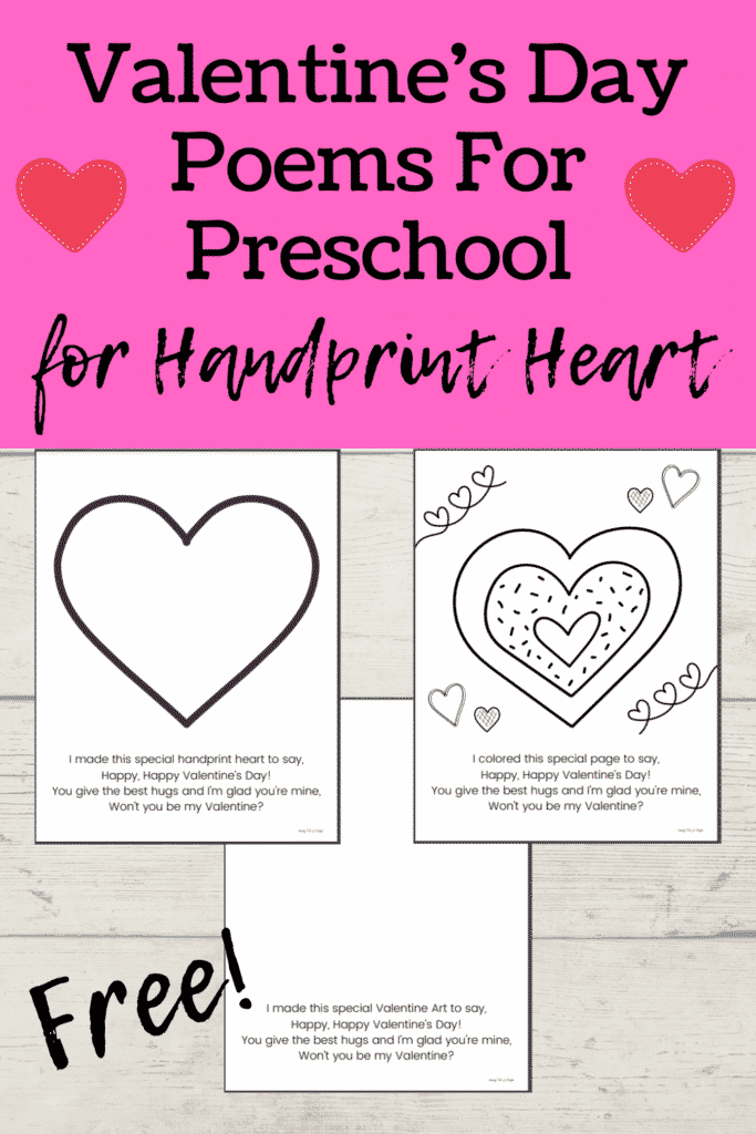 Valentine's Day Poem Printables for Preschool for Handprint Heart - Learn to make a handprint heart craft.  Grab the free printable Valentine's day poem and make this sweet valentine's day craft for preschool