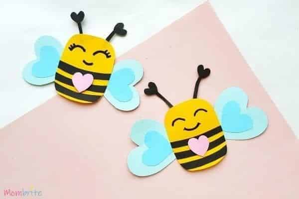 paper heart bee craft by Mombrite