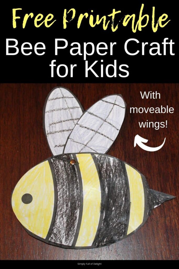 Free Printable Bee Paper Craft for kids - with moveable wings 