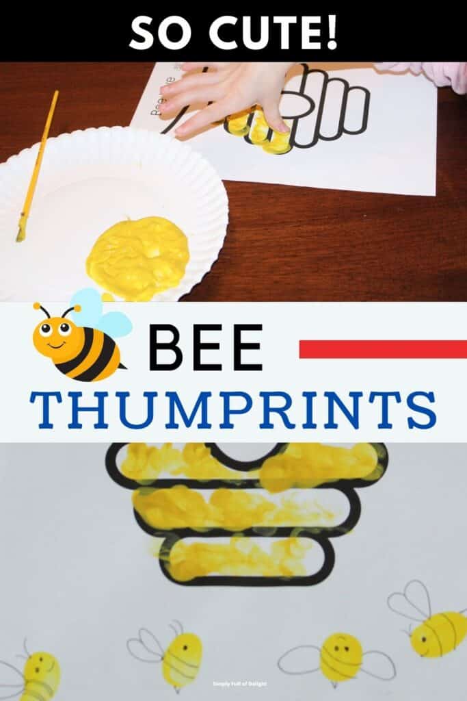 Thumbprint Bees and Bee Hive - with free printable bee hive