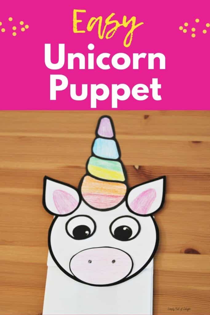 Easy Unicorn Puppet with free template - Make a magical unicorn paper bag puppet with this easy free printable template - simply color and cut!