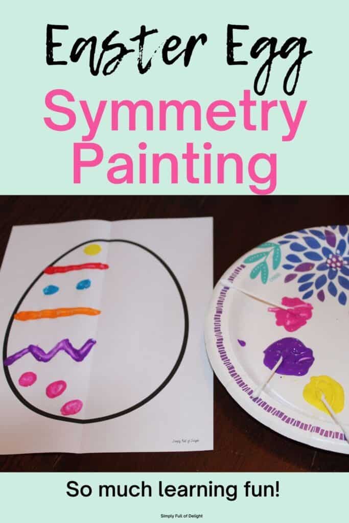 Easter Egg Symmetry Painting - this Easter craft for kids is perfect for kindergarten or preschool!  (pictured: half of free egg printable painted)