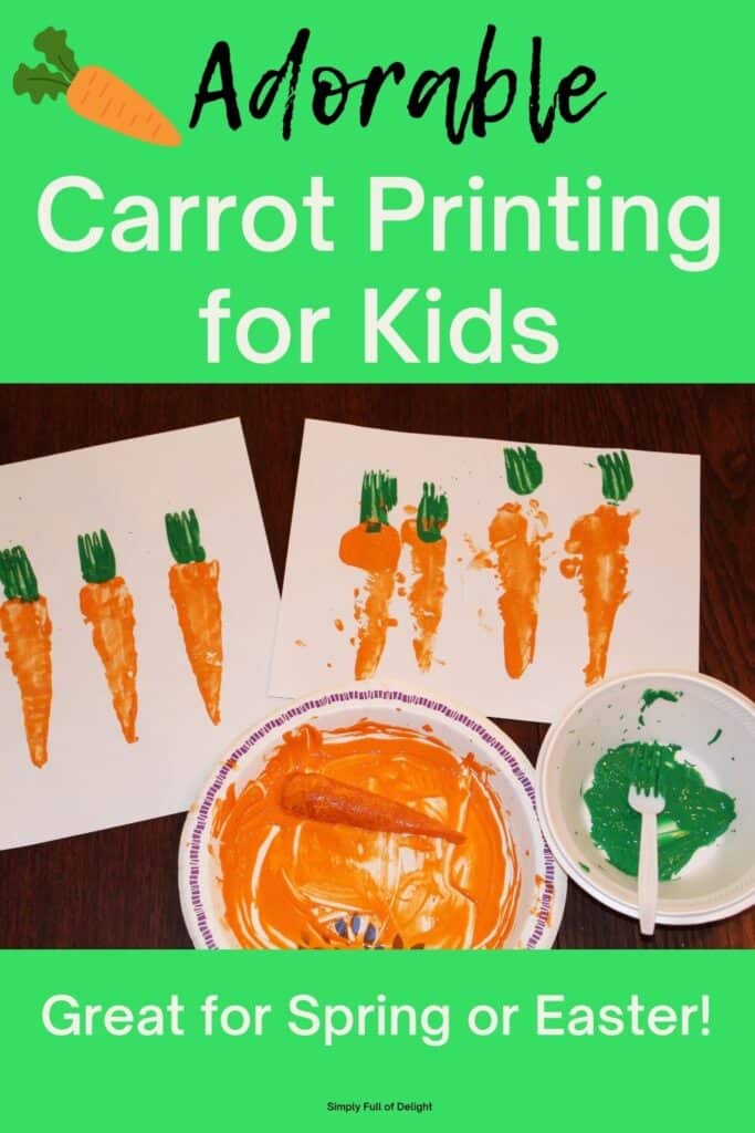 Adorable Carrot Printing for Kids - a fun Easter craft for Kids.  This Easter Carrot Craft combines the fun of vegetable stamping with a splash of Easter and spring craft fun!