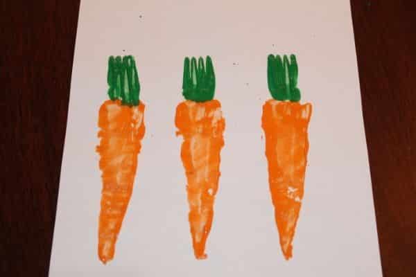 completed carrot stamping for kids art project