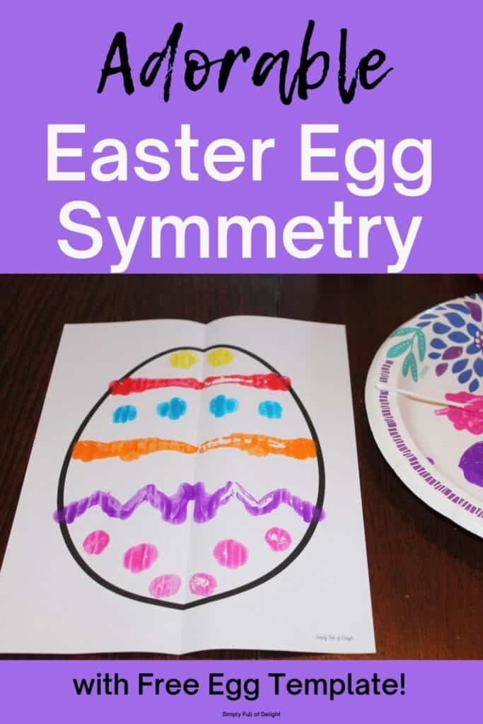 Adorable Easter Egg Symmetry Craft - with free printable Easter egg template for toddlers, preschool, and kindergarten  shown:  rainbow colored Easter egg symmetry craft painting completed