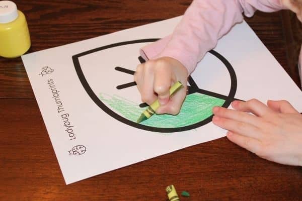 Coloring the leaf printable for thumbprint ladybugs